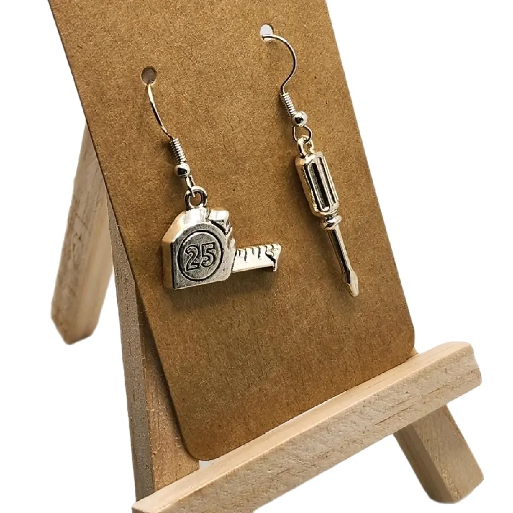 Measuring Tape and Screwdriver Earrings Metal Coating Unisex DIY Accessory with Detailed Markings and Intricate Screwdriver Handles