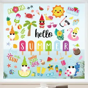 9 Sheets Summer Window Clings Cartoon Gnome Ice Lolly Prints Double-Sided Windows Decals Sun Beach Window PVC Stickers Anti-Collision for Summer Home Room Classroom Decor Party Supplies Rainbow Stained Glass Window Film