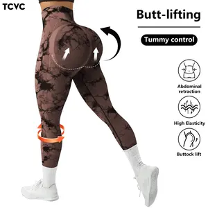 TCVC Women's Tie Dye Sports Leggings High Waist Stretchy Tummy Control Butt Lifting Yoga Pants for Gym Fitness Activewear