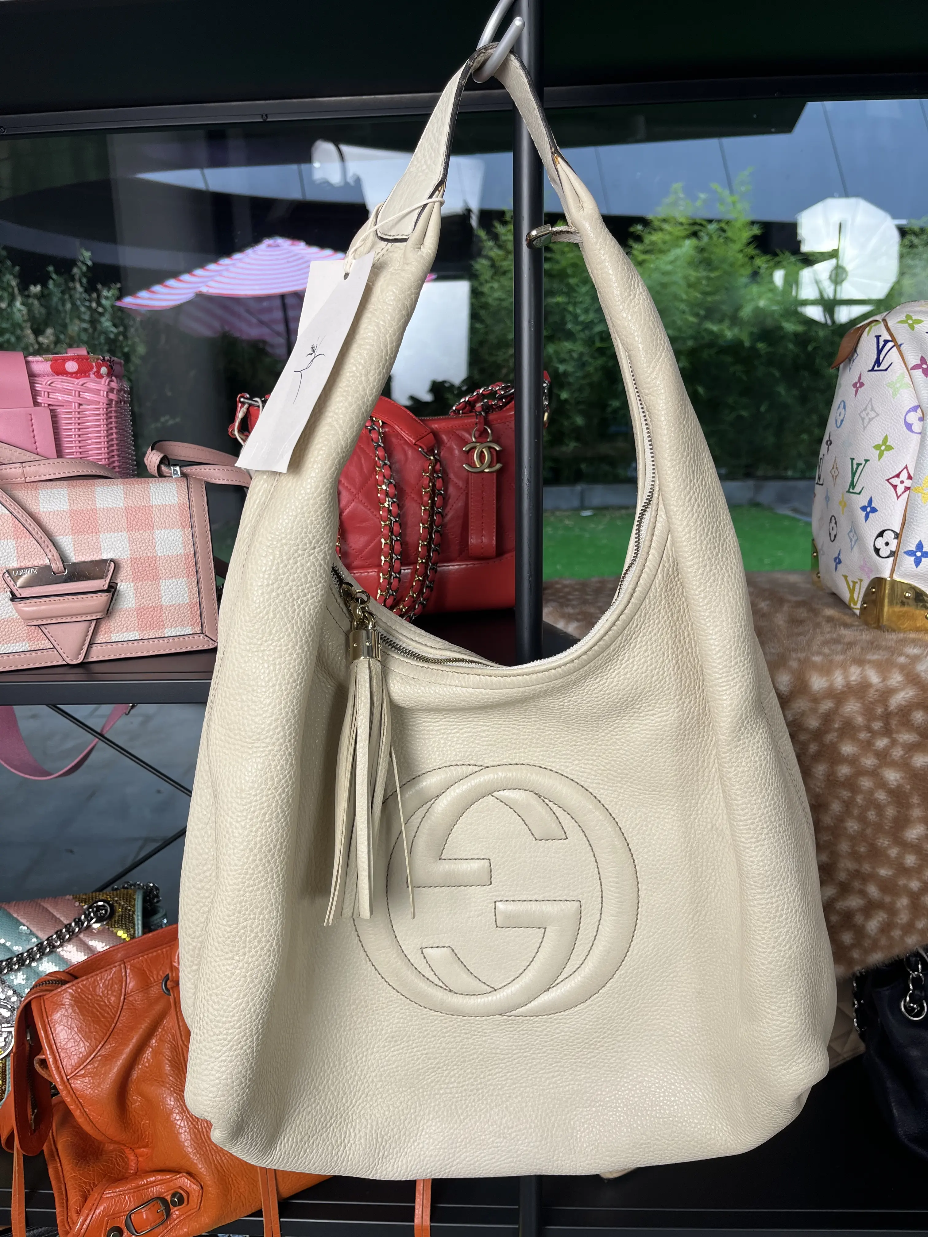 Pre-owned GUCCI White GG Logo Hobo Bag 22041131