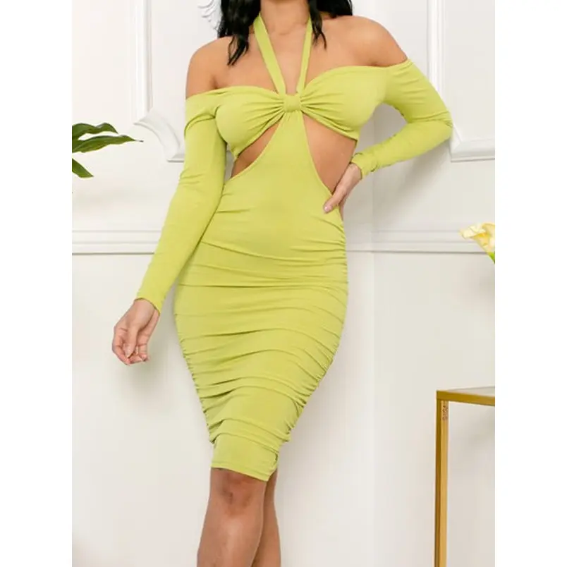 Shorty - Halter Neck Shoulder Dress - Avocado