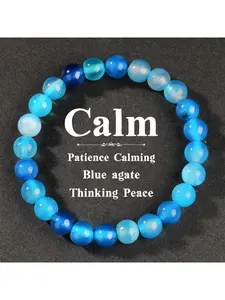 Natural Blue Agate Bracelet - Calming Crystal Bead Jewelry for Patience and Peace