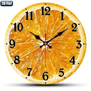 2D flat design. 1 piece set. Fresh Orange Fruit Wall Clock, Silent Decorative Wall Clock, Creative Wall Clock, Suitable for Bedroom, Living Room, Office Decoration, 25/30cm (Excluding AA Battery), 2D Flat Version