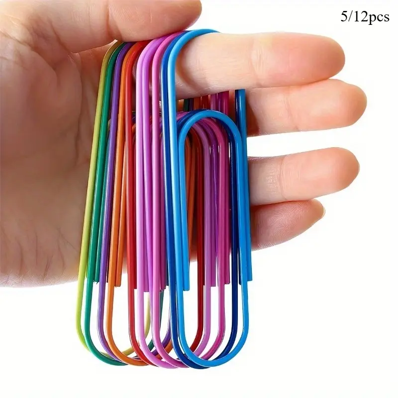 5/12-Pack Mega Jumbo Paper Clips - 4 Multicolored, Durable & Smooth-Coated - 100mm Extra Large for Vibrant Document Organization - Perfect for Office & School Use