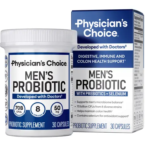 Physician's Choice Men's Probiotic with 70B CFUs, 8 Strains, Selenium & Prebiotics - Daily Digestive, Gut, Immune, and Colon Health Support for Men