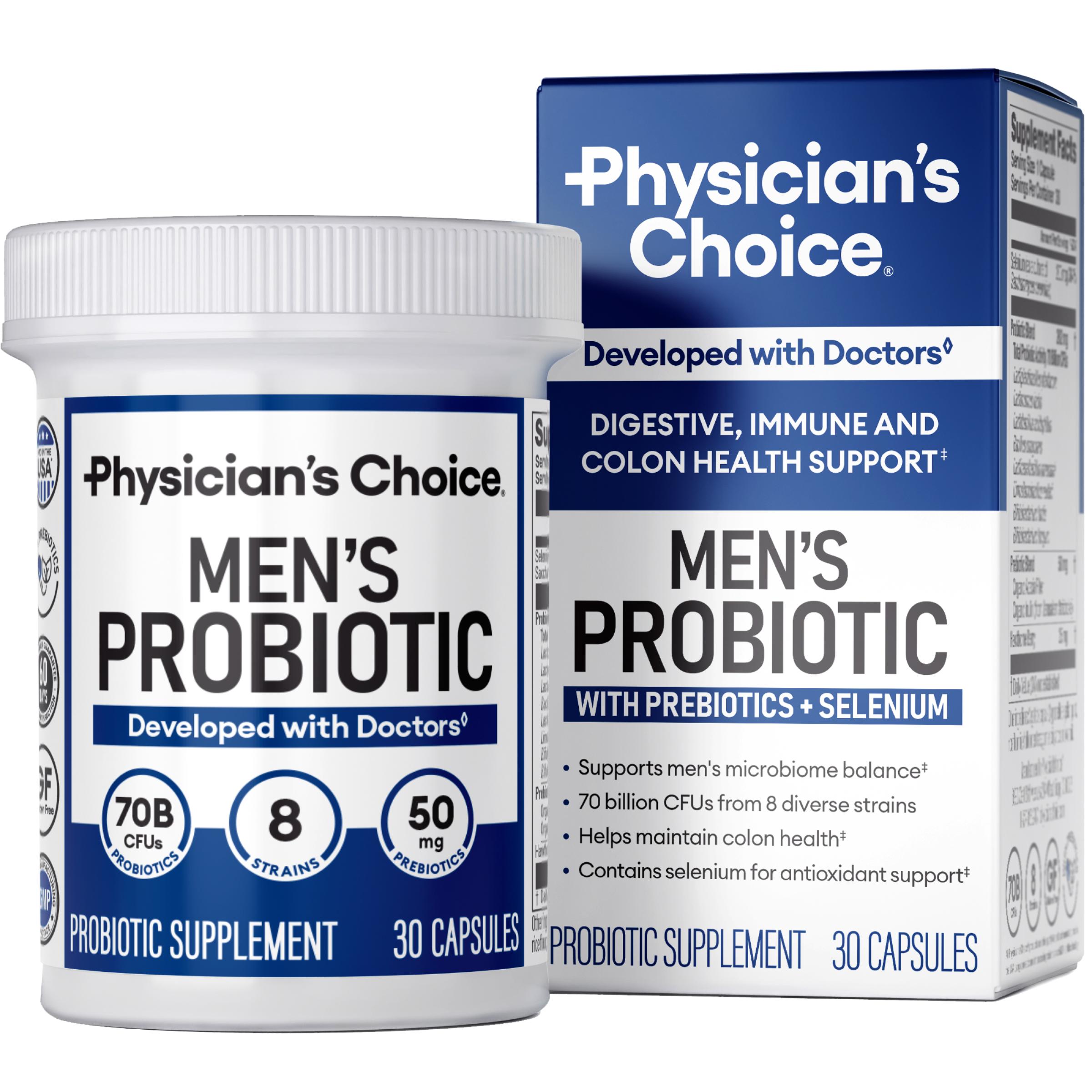 Physician's Choice Men's Probiotic with 70B CFUs, 8 Strains, Selenium & Prebiotics - Daily Digestive, Gut, Immune, and Colon Health Support for Men