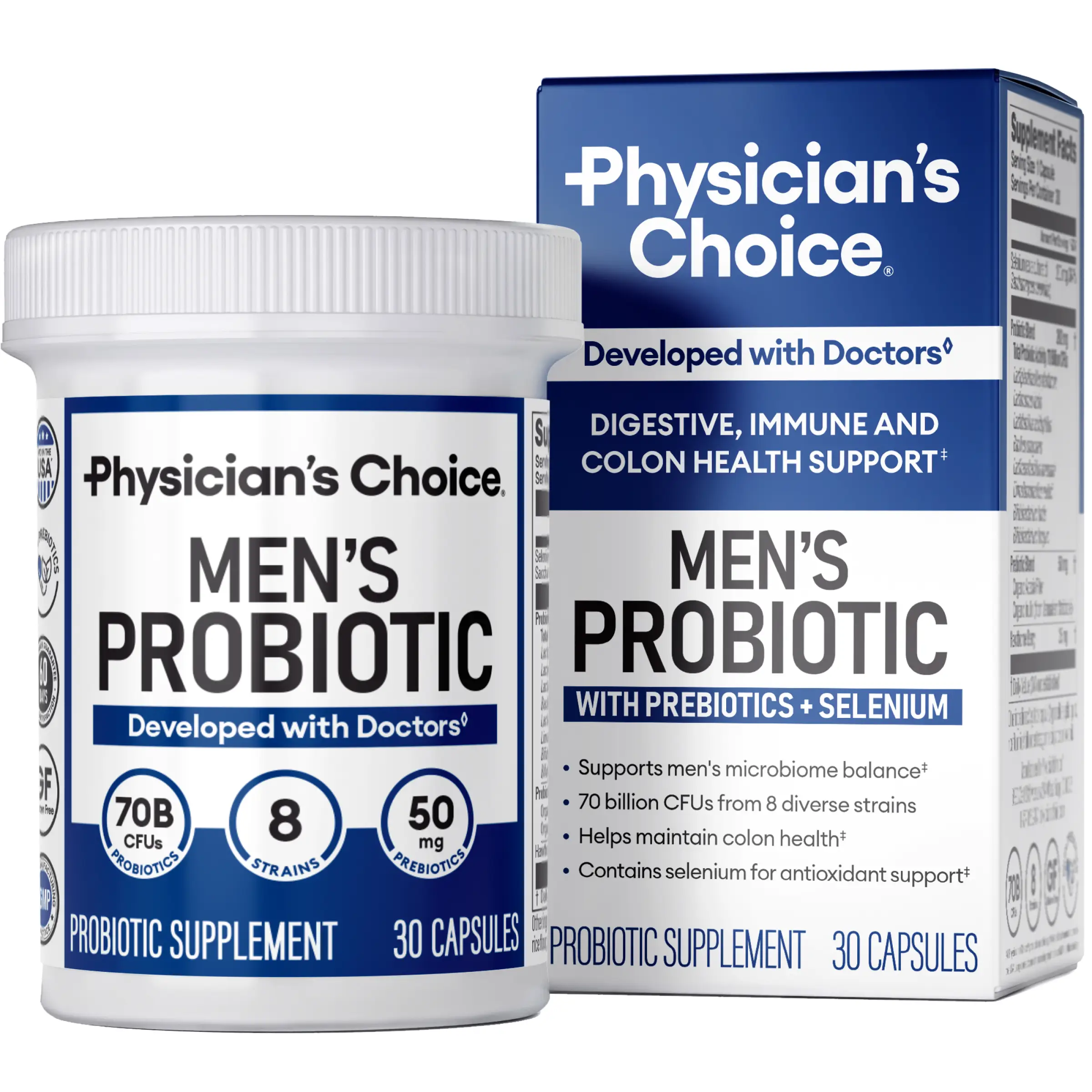 Physician's Choice Men's Probiotic with 70B CFUs, 8 Strains, Selenium & Prebiotics - Daily Digestive, Gut, Immune, and Colon Health Support for Men