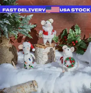 Primitives by Kathy Christmas Claus Felt Mouse Set 3 Critter Holiday Ornament