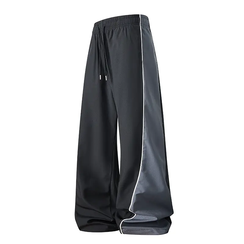 Freeship Men's Casual Straight-Leg Trouser - Summer Solid Color, Pockets, Drawstring, Wide-Leg Design, Street Style, Menswear Activewear Athletic Sportswear Gym Workout Athleisure Loose Uncuffed Black Sweatpants