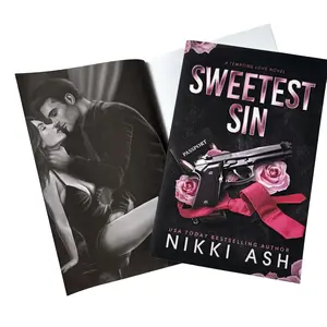 Sweetest Sin Signed Paperback by Nikki Ash with Overlay Bookmark Sticker & Tropes Card 343 Pages Romance Novel. Please note: this version had black and white character art a regular edges .