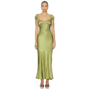 Bardot Stasia Satin Maxi Slip Dress in Khaki