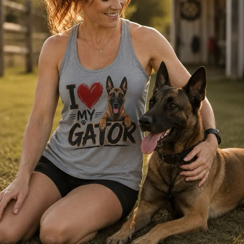 Women's Chic Sleeveless Racerback Tank Top - Basic Womenswear, Gator Love & Malinois-Inspired, Fit for Casual Everyday Wear