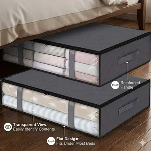 2 Pack Under Bed Storage Containers, Large Foldable Clothes Storage Bags for Blankets, Bedding and Shoes, Dustproof Closet Organizer Bins with Handles