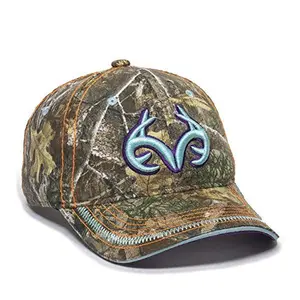 Outdoor Cap TRT86A Lightly Structured Solid Back Cap with Two Toned Plastic Snap Closure for Ladies Sandwich Visor Camo Design