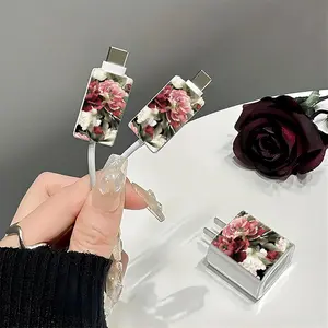 Rose Pattern Charger & Data Cable Protective Case, 3 Counts/set Transparent Charger & Data Cable Protector, Phone Accessories for iPhone 18W/20W Charger