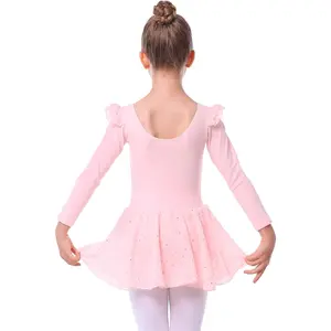 L-GCS037  Toddler Girls Long Sleeve Ballet Leotards Dance Dresses Tutu Outfit Ballerina with Glitter Skirt