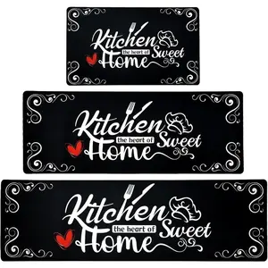 16*24inch/20*32inch/16*48inch,Kitchen Mats for Floor 3 Pieces Set, Black Heart,Non Slip Cushioned Runners Waterproof Comfort Kitchen Rugs and Mats Farmhouse Chef Mat Carpet for Sink,Laundry Room