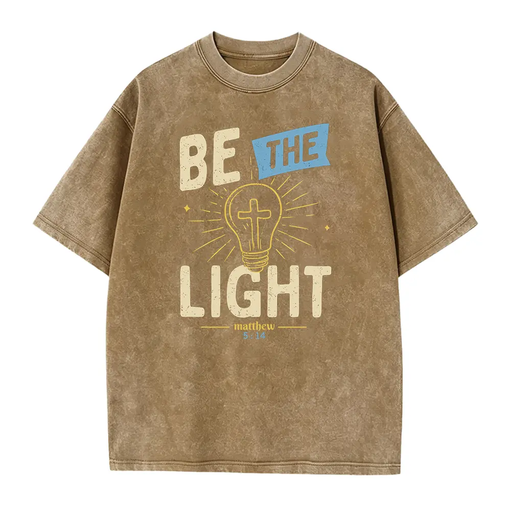 “Be the Light” T-shirt, Matthew 5:14 Christian tee, faith-based graphic shirt, Jesus lover gift, religious tee Fabric Seamless