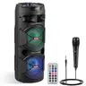 DAZONE Powerful Wireless Stereo Speaker with Dual 6.5" Large Subwoofers, Rechargeable Bluetooth LED Speaker, AUX, TWS, FM, Remote Control, Hands-Free Mic for Parties