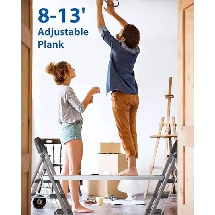 8-13ft Aluminum Work Plank, Telescoping Plank, 440LBS Capacity, Adjustable Aluminum Plank, Equipped with Skid-Proof Platform Scaffold Ladder Accessory