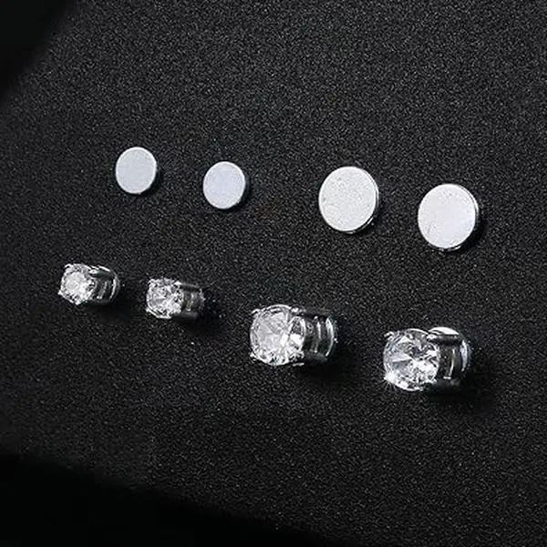 Stainless Steel Magnetic Stud Earrings for Men Clip on Earring Magnetic Earring Inlaid Cubic Zirconia Unisex Non Piercing Magnet Studs 6 to 8MM Diamond Earrings for Women Men