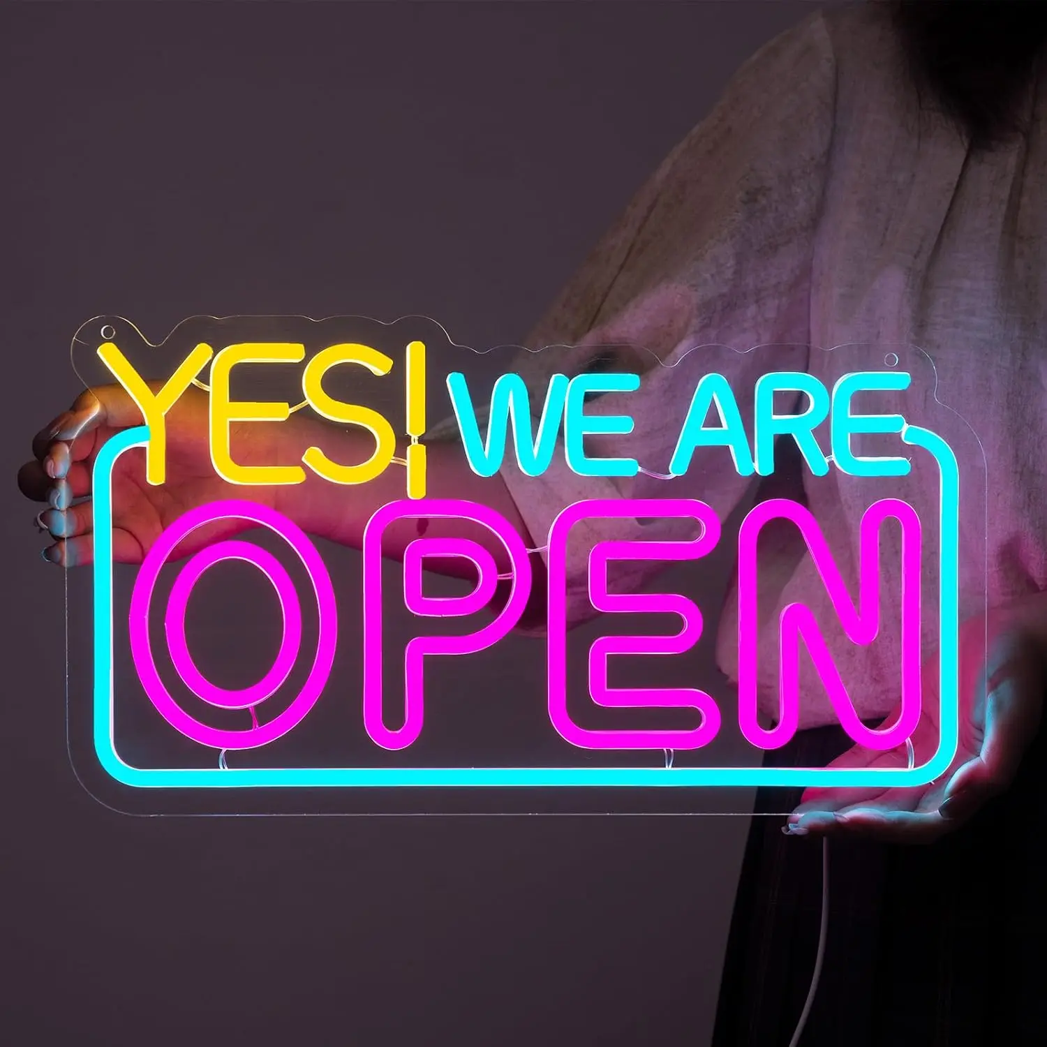 "YES! WE ARE OPEN" Colorful LED Neon Sign, USB-Powered Modern Home Sign, Vibrant Light-Up Decor for Business Window, Commercial Storefront Signage, Aesthetic Shop Display, Modern Home Signs, Vibrant Home Signs
