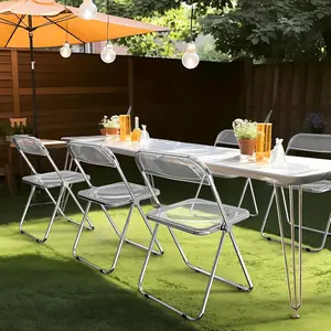 VINGLI Acrylic Folding Chairs 2 Pack, Clear Chair Foldable and Stackable, Plastic Panel & Metal Chrome Frame, Weight Capacity 350 lbs, Transparent/Pink