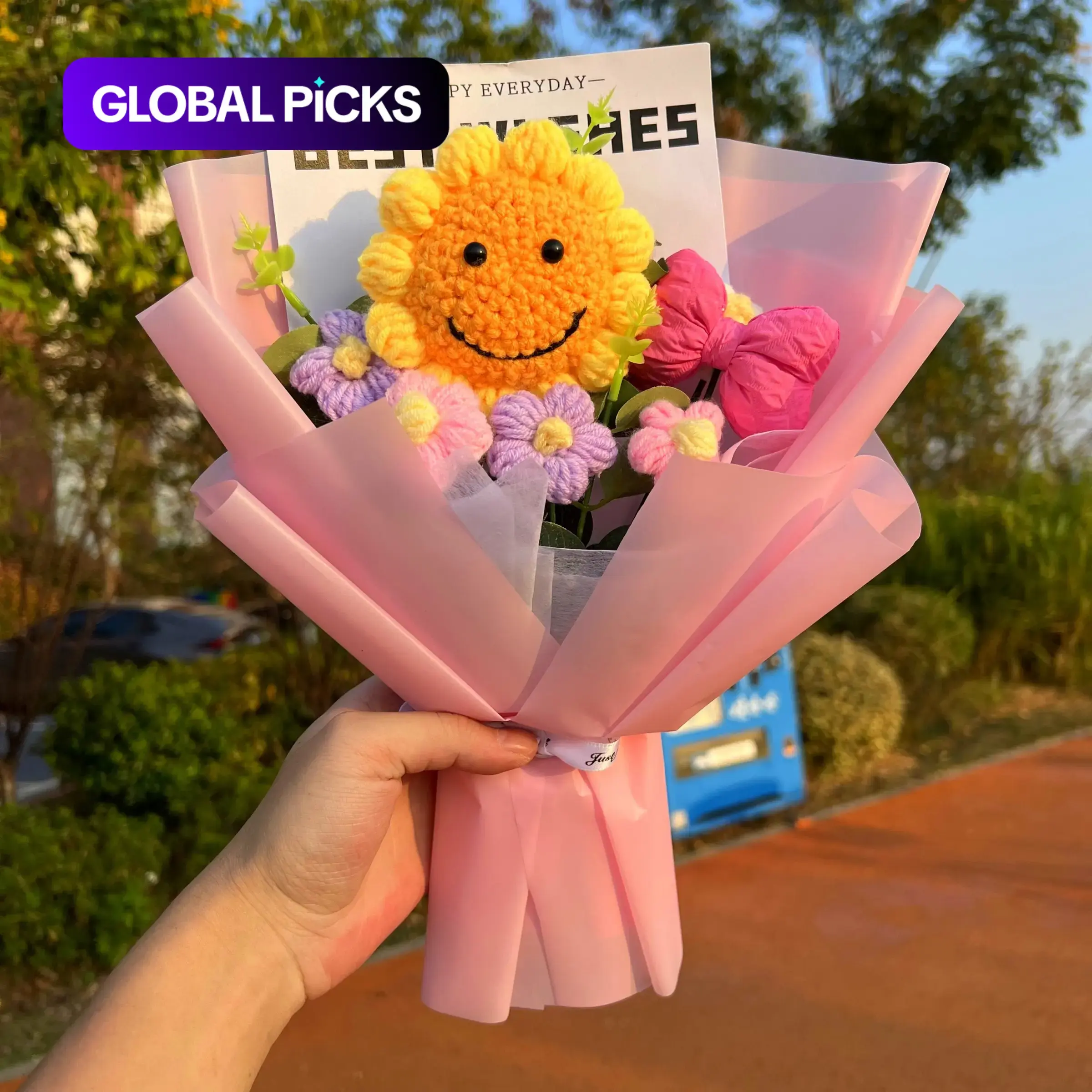 Handmade Crochet Sunflower Bouquet, Cute Artificial Flower Arrangement for Home or Office Decor, Perfect Birthday Gift and Decorative Bouquet #GLOBAL PICKS