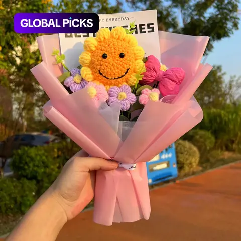 Handmade Crochet Sunflower Bouquet, Cute Artificial Flower Arrangement for Home or Office Decor, Perfect Birthday Gift and Decorative Bouquet, Artificial Sunflowers #GLOBAL PICKS