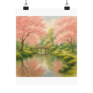 Serene Japanese garden with cherry blossom trees r Wall Art Print, Nature L...