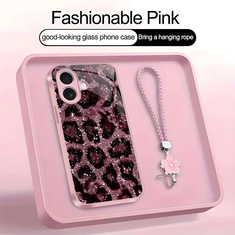 Suitable for [iPhone 17] high-end women's phone case，a beautiful four-leaf clover lanyard is included🥰,simple yet sophisticated leopard print design, affordable price, available in multiple colors YM99