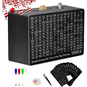 Large Wooden Money Saving Box – Black, 9.1"x6.7"x3.2" Reusable Cash Savings Challenge Box for $200–$10,000 Goals, Modern Wooden Bank for Adults & Kids – Stylish Gift for Christmas or Birthday
