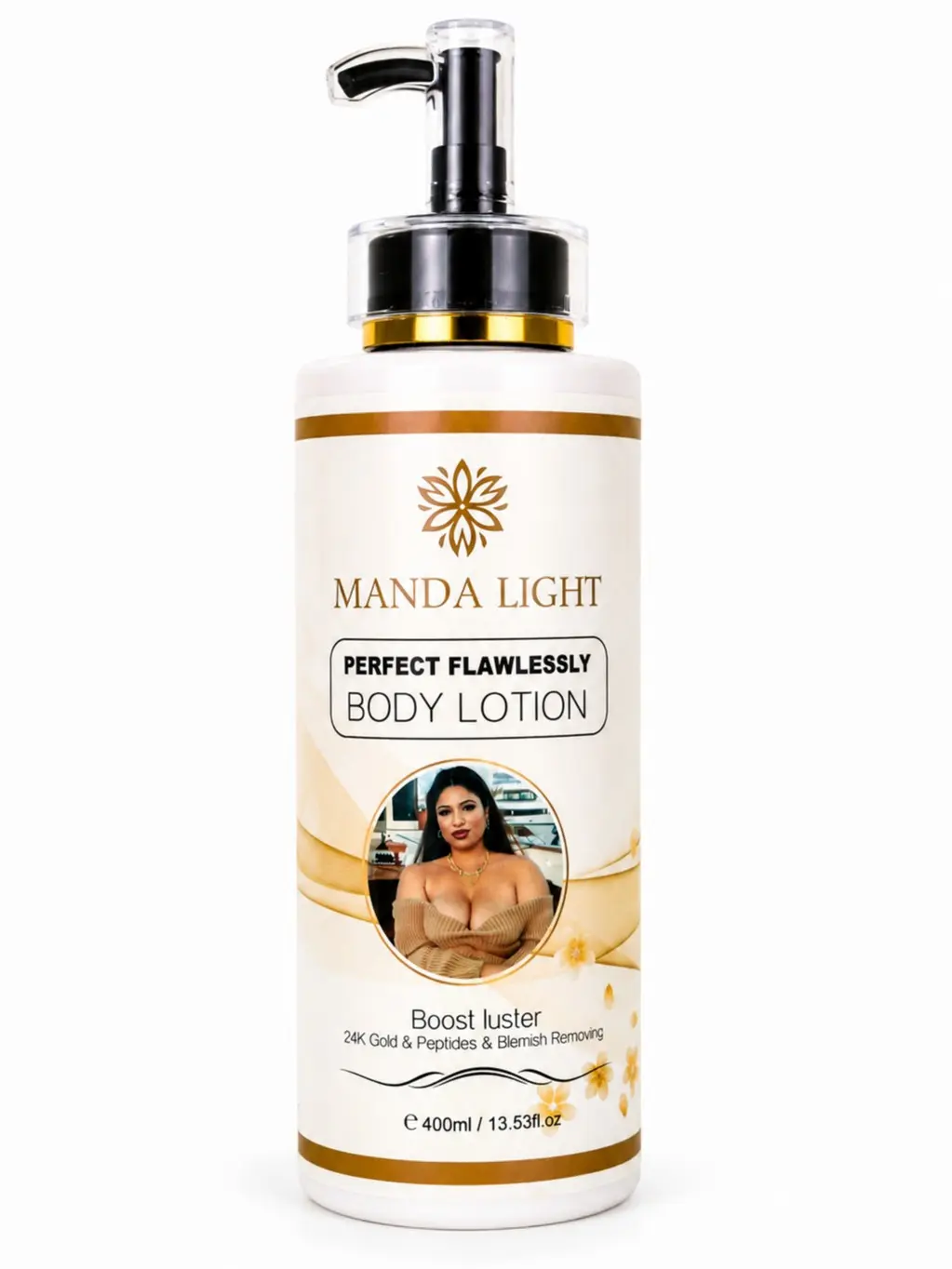 Manda Light Perfect Flawlessly Body Lotion – 24K Gold & Peptides, Moisturizing Body Care, 13.53 fl oz