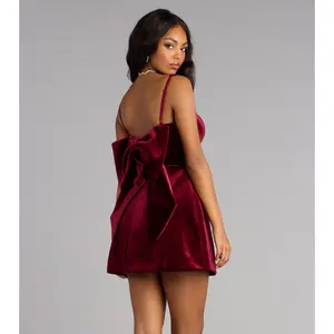 Analeah Woven Velvet Bow Mini Dress