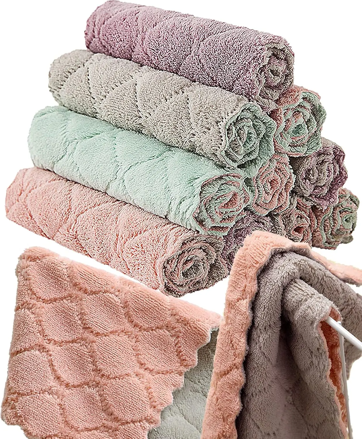 12 Pack Coral Velvet Kitchen Towels Quick Dry Washcloths Soft Tea Absorbent Cleaning Cloths Double-Sided Microfiber Lint Free Rags