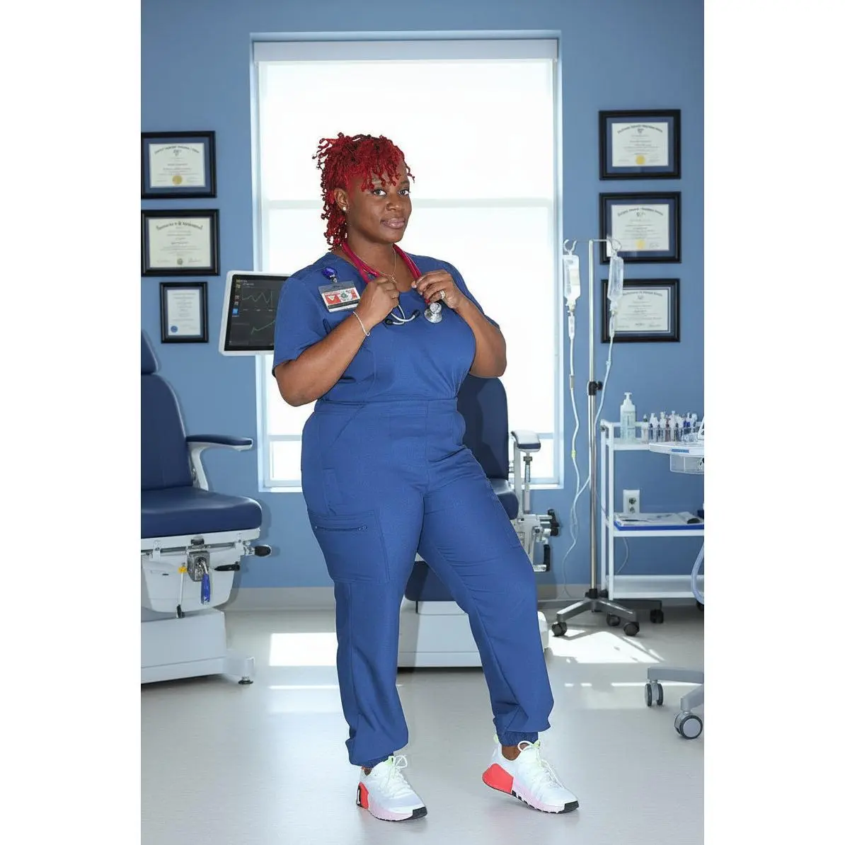 Lexie Curvy Scrubs Jogger - Women's Cargo Scrub Jogger with Adjustable Drawstring & 9 Functional Pockets Made in USA
