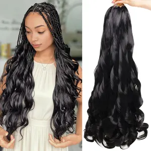 French Curl Braiding Hair 24 Inch 8 Packs Black Bouncy French Curl Crochet Braids for Black Women Synthetic Loose Wave Braiding Hair Extensions (24 Inch, 8 Packs, 1B # )
