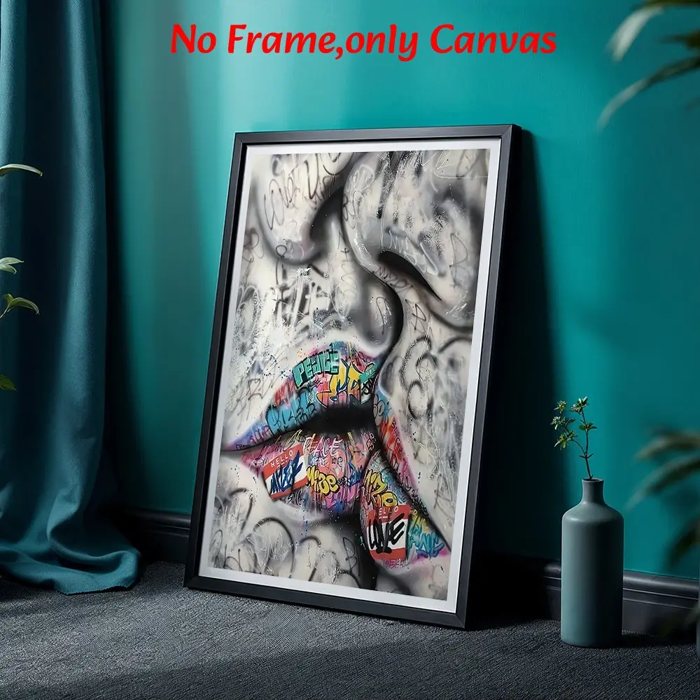 Graffiti Style Wall Arts Lips Posters, Colorful Graffiti Canvas Prints, Urban Art Wall Decor, Unframed Canvas Art Print for Living Room Bedroom Studio Gift
