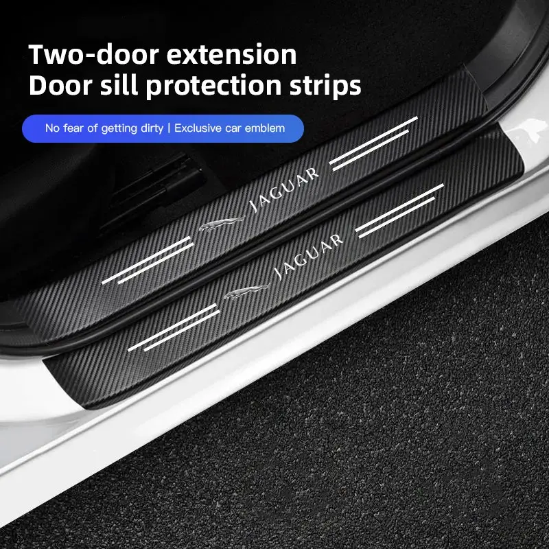 4Pcs Car Carbon Fiber Door Sill Sticker Anti-Scuff Plate Anti-Scratch Protective Decal Automotive Decals For Jaguar F-Pace F-Type XF XJ XE I-Pace E-Pace XEL XFL S-Type XFR XKR X-Type Car Decals