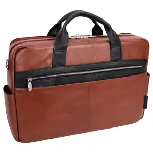 McKlein USA  17 in. U Series Southport Leather Two-Tone Dual-Compartment Laptop & Tablet Briefcase, Brown, Space, Strap, Anti-Theft