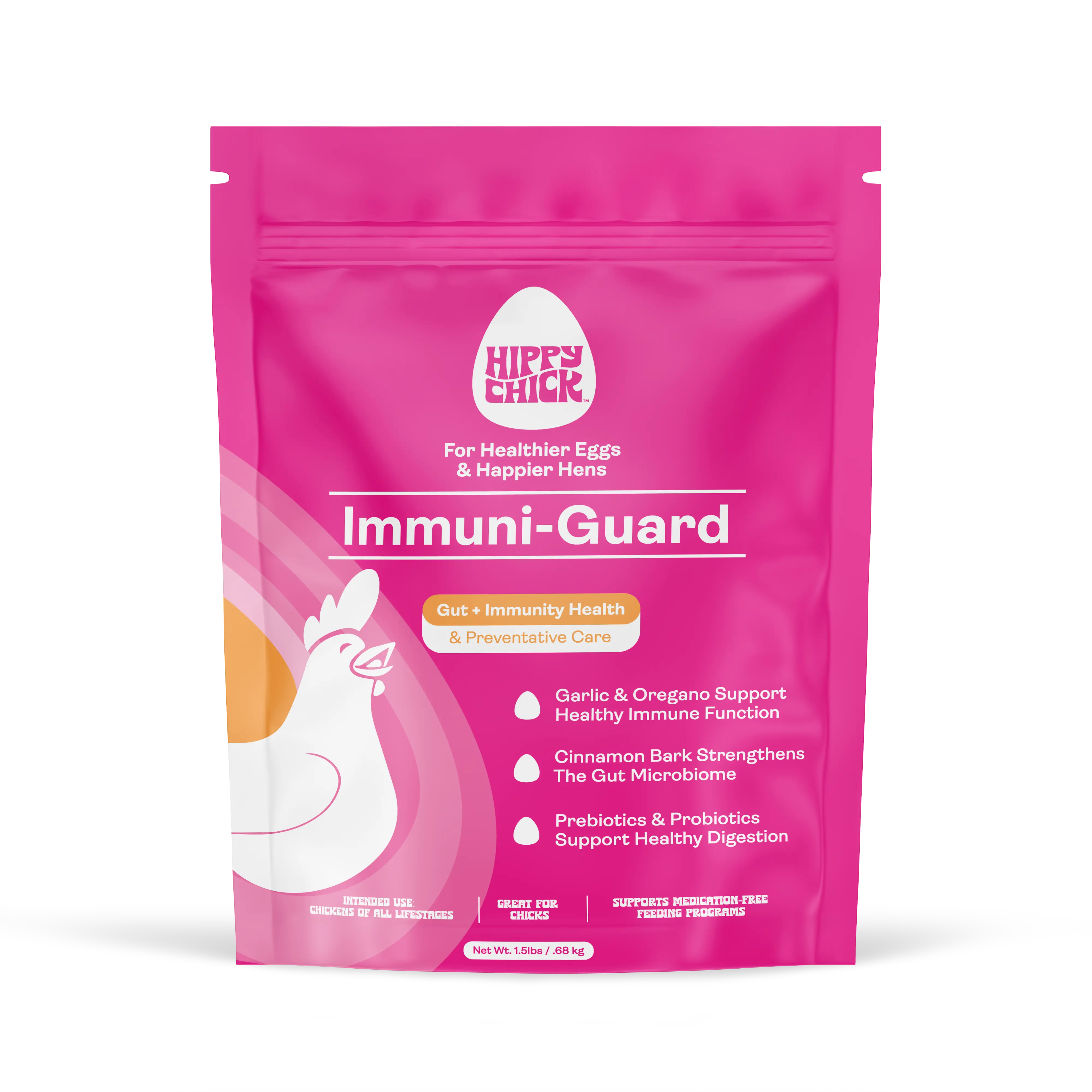 Hippy Chick Hippy Chick Immuni-Guard 1.5 lb – Chicken Probiotics with Oregano Oil & Garlic – Natural Immunity & Digestion Booster with Prebiotics, Vitamins & Herbal Support for Stress Response & Recovery +16% Protein for Birds