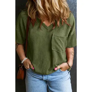 PLUS Jungle Grn Textured V-Neck Shirt