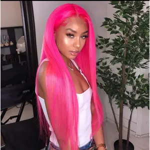 Straight Hot Pink Lace Frontal Wig %100 Virgin Human Hair