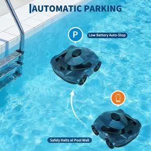 Cordless Robotic Pool Vacuum with Self Parking, Above Ground Automatic Cleaner with Long Battery Life