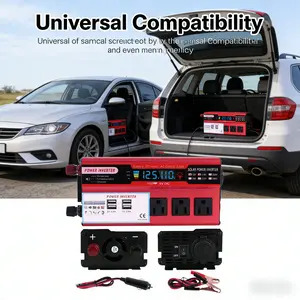 Car Power Inverter for RV Truck Boat Camping Travel with 3 AC Outlets 4 USB Ports DC 12V to 110V AC 5000W Peak Power Portable Charging Converter Built-in Cooling Fan Safe Protection System
