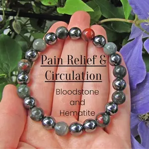 Pain Relief & Circulation Bracelet Bloodstone And Hematite Healing Natural Crystal Stone Gemstone Gorgeous Energy Jewelry Souvenir Valentine Anniversary Love Girlfriend Boyfriend Christmas Halloween Birthday Gift New Year