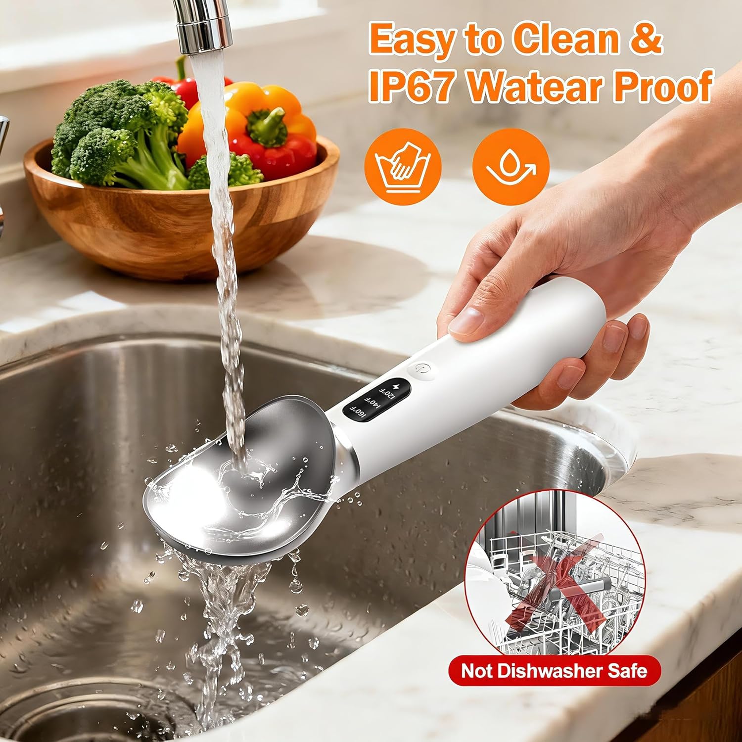 Heated Ice Cream Scoop – Electric Scooper for Hard Ice Cream and Desserts, Handheld Heating Up to 158°F, Rechargeable with LED Display, Easy to Clean, Ideal Summer Gift