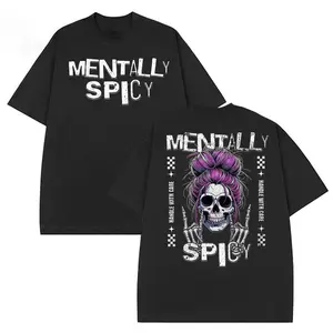 🔥 Mentally Spicy Sassy Skull Tee - Purple Messy Bun + Skeleton Hands Unisex Streetwear Black Short Sleeve