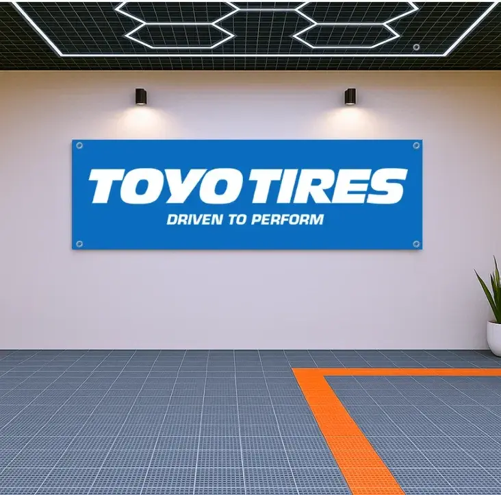 TOYO TIRES Banner 71x24" – JDM Garage Flag for Drift or Off-Road Car Fans