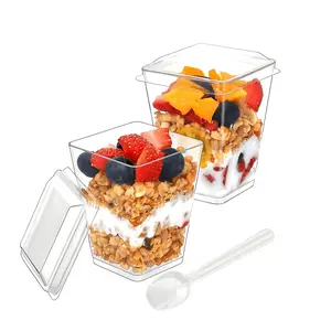 50-Pack Clear 5oz Disposable Dessert Cups with Lids and Spoons - Mini Plastic Parfait Cups for Party, Grab-and-Go Individual Snack Containers
